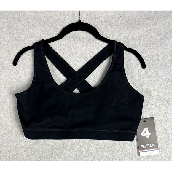 Fourlaps Sports Bra Womens L Black Infinity Crossback Support Stretch 4Laps NEW - Picture 1 of 16